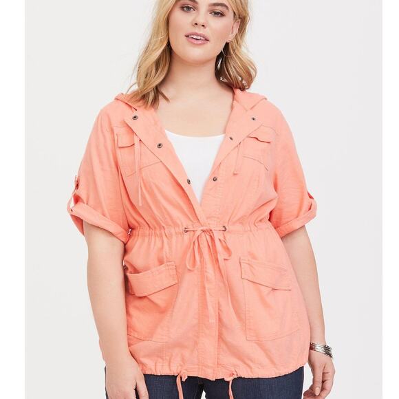 Torrid Linen Hooded Anorak Jacket Womens Size 1X Clementines Lightweight Topper - Picture 1 of 11